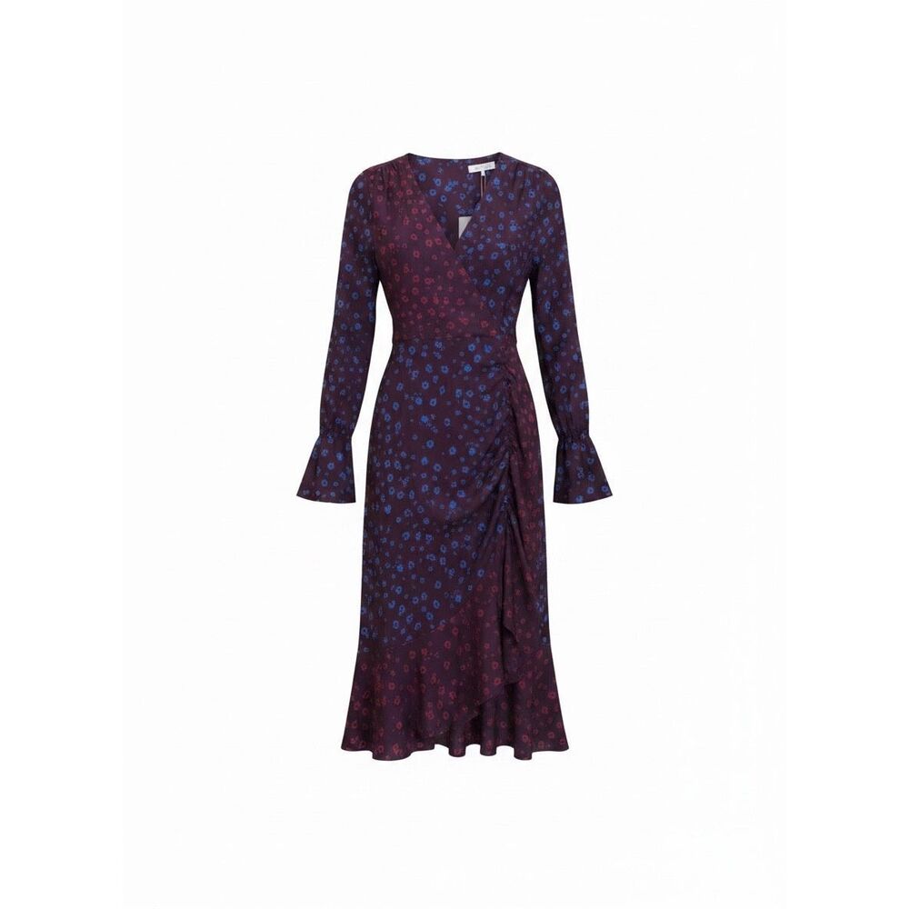 Parker NWT New York Noni Cobalt Leopard‎ Ruched Ruffle Faux Wrap Dress Size 4